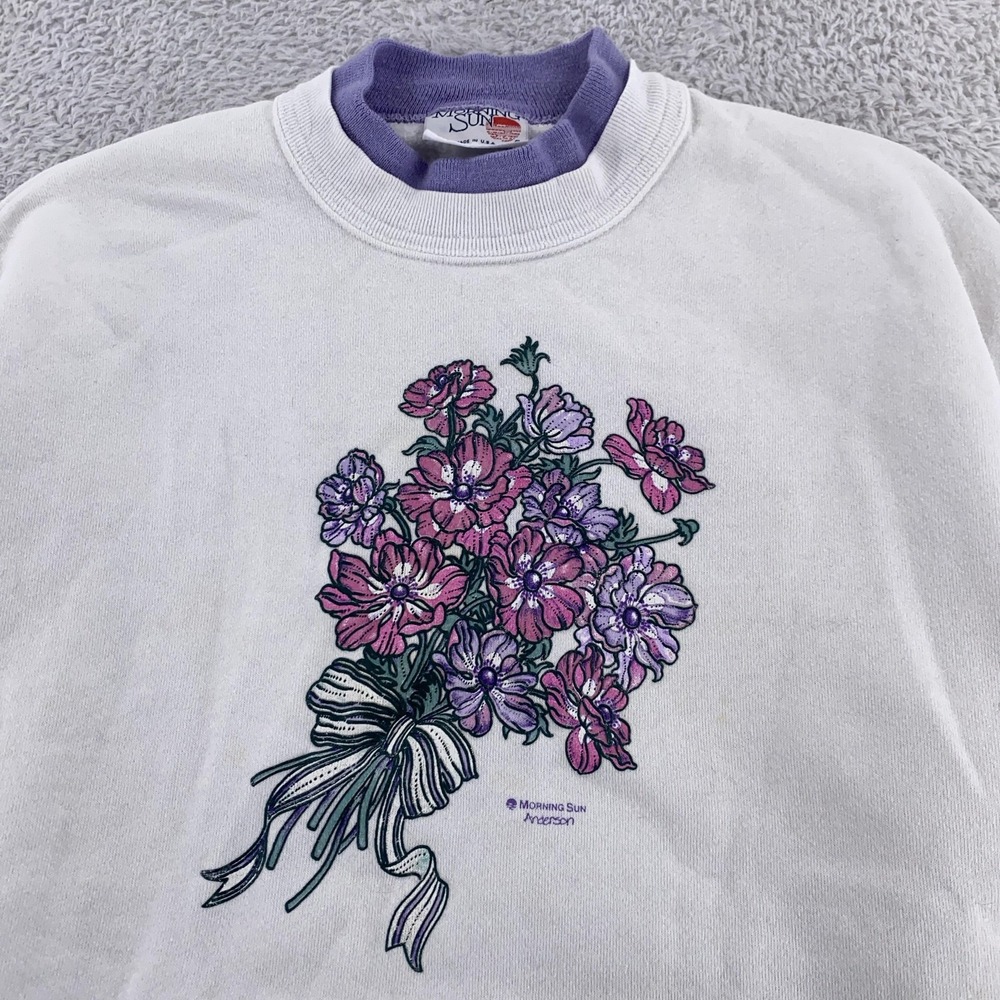 Vtg‎ Morning Sun Floral Bouquet Sweatshirt Womens M 90s Cottage Grannycore